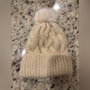 H&M Cream Knit Beanie with Pom Pom